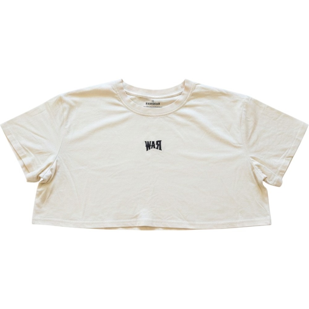 Rawgear Womens XL Cream Cropped Graphic T-Shirt Boxy Relaxed Fit RAW Logo NWT